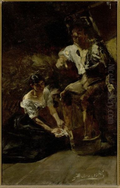 Foot washing (Siberian scene) Oil Painting by Jacek Malczewski