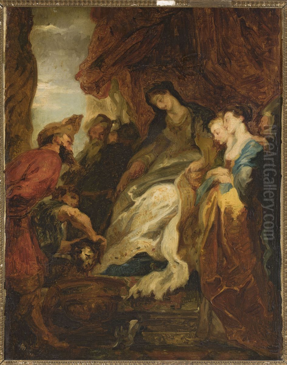 Tomyris ordering to immerse the head of Cyrus in a bowl of blood (Herodotus, Histories, I, 214) Oil Painting by (studio of) Rubens, Peter Paul