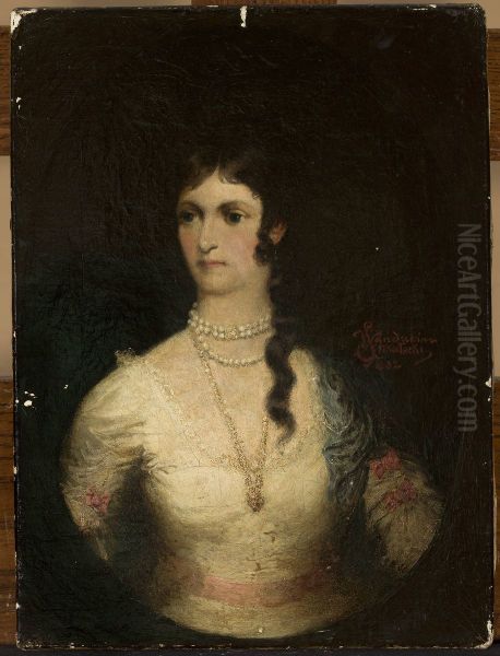 Portrait of a woman in a white dress Oil Painting by Wandalin Strzalecki
