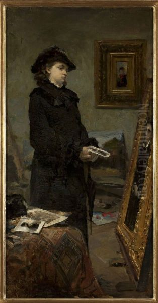 In the painter's studio Oil Painting by Leon Wyczolkowski
