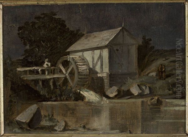 Mill at the river on a moonlit night Oil Painting by Jan Stanislawski