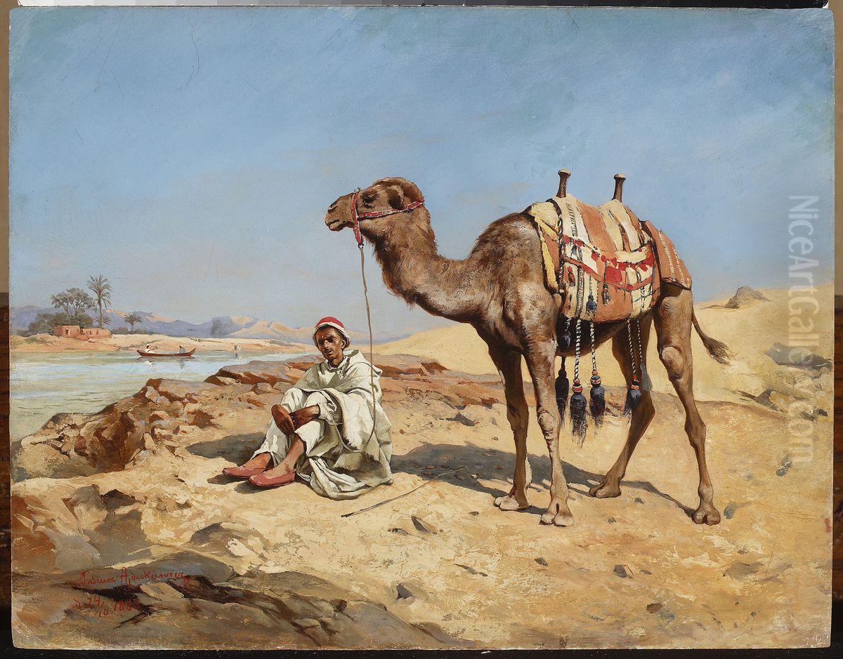 Arab in the desert Oil Painting by Tadeusz Ajdukiewicz