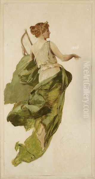Allegory of Music, sketch for the project of the stage curtain of the Slowacki Theatre in Krakow Oil Painting by Henryk Siemiradzki