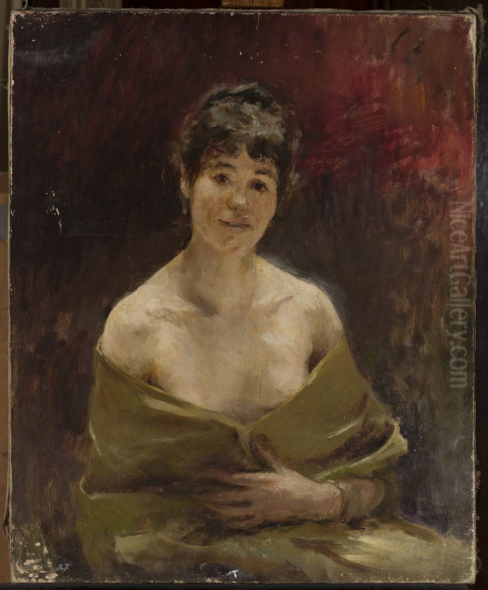 Study of a female model in green drapery Oil Painting by Jan Ciaglinski
