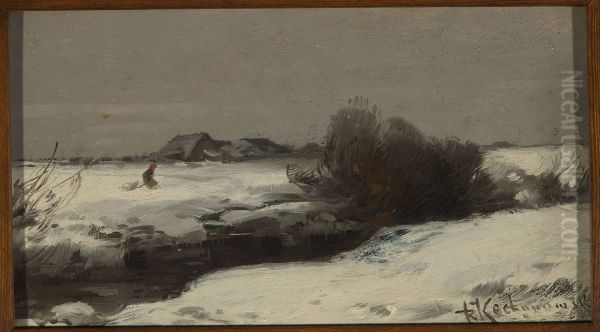Winter landscape with a stream Oil Painting by Roman Kochanowski