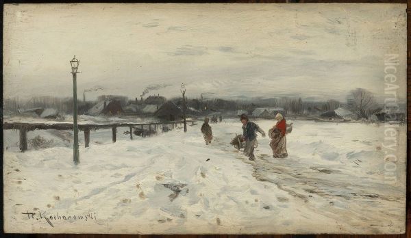 Suburban winter landscape Oil Painting by Roman Kochanowski