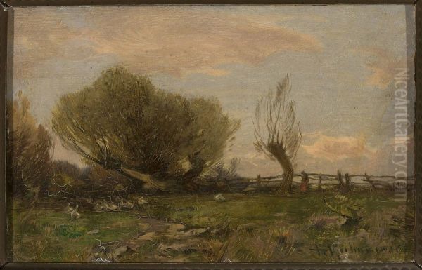 Landscape with willows Oil Painting by Roman Kochanowski