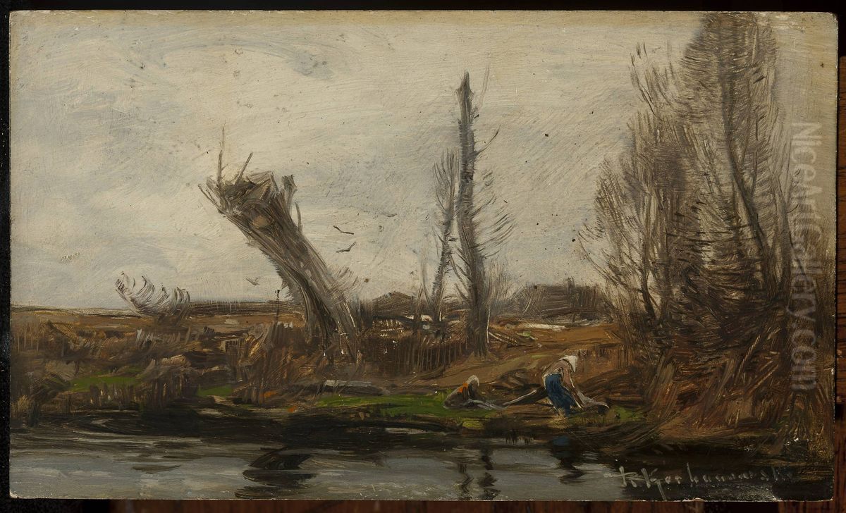 Willows at waterside Oil Painting by Roman Kochanowski