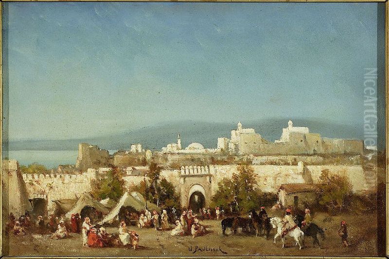 Southern landscape with staffage Oil Painting by Waclaw Pawliszak