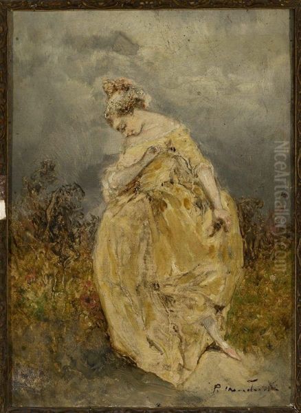 Woman in the garden Oil Painting by Piotr Michalowski