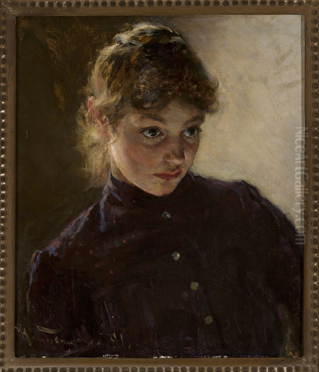 Portrait of a young girl Oil Painting by Nikolai Dmitriyevich Kuznetsov