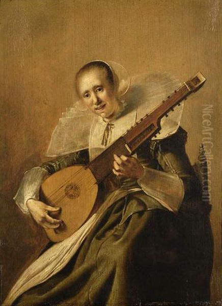 Joueuse de theorbe Oil Painting by Pieter Codde
