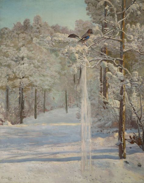 Jay Oil Painting by Jozef Chelmonski