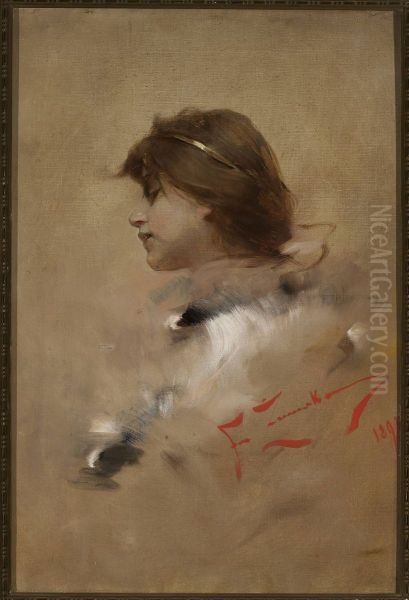 Head of a woman in profile Oil Painting by Franciszek Zmurko