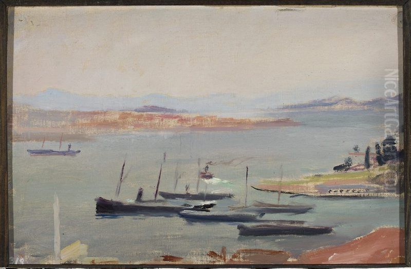 On a ship, at the entry to Bosporus. From the journey to Constantinople Oil Painting by Jan Ciaglinski