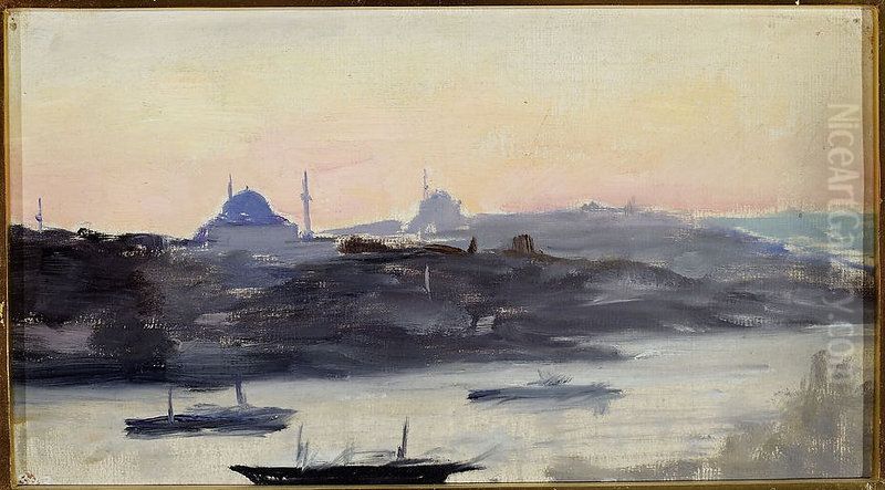 View of the city in the evening. From the journey to Constantinople Oil Painting by Jan Ciaglinski