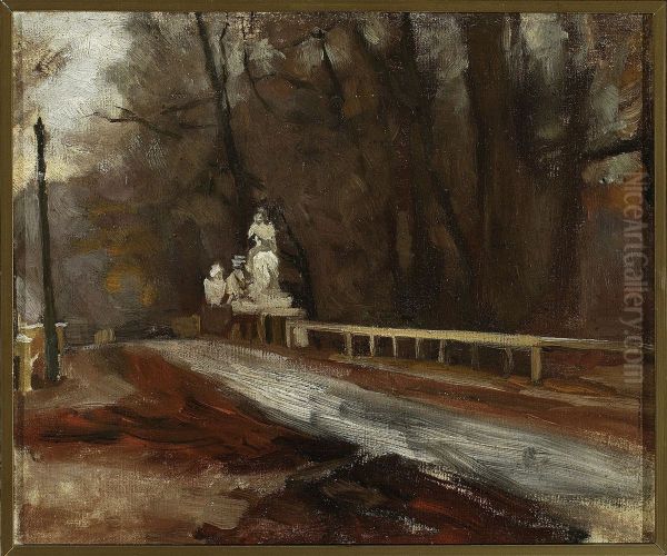 Bridge with the statue of Sobieski at Agrykola Oil Painting by Wladyslaw Podkowinski