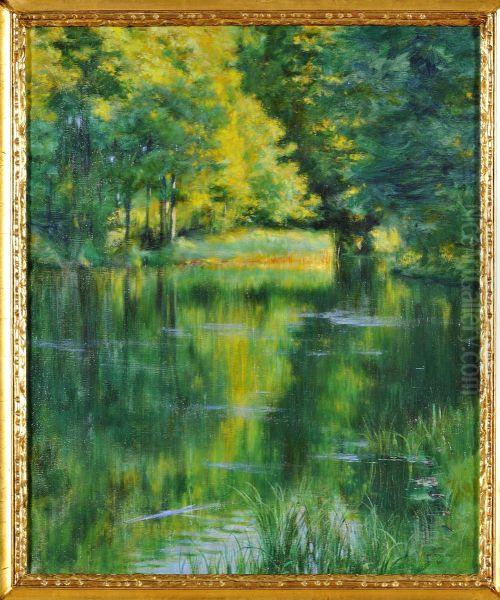 Lake in a park Oil Painting by Wladyslaw Podkowinski