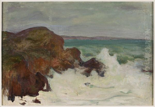 Waves in a rocky bay Oil Painting by Wladyslaw Slewinski