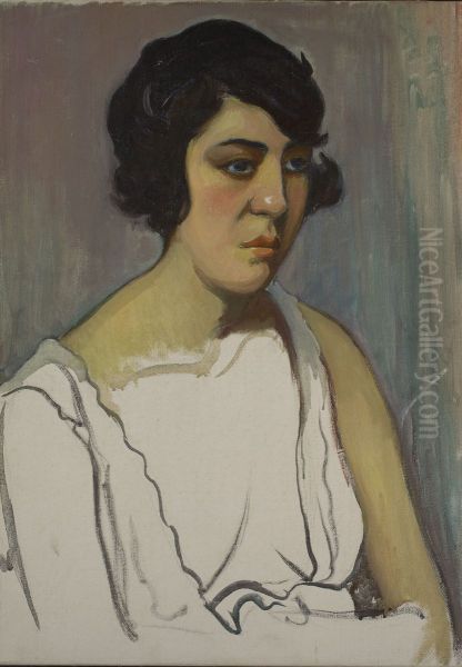 Head of a brunette Oil Painting by Wladyslaw Slewinski