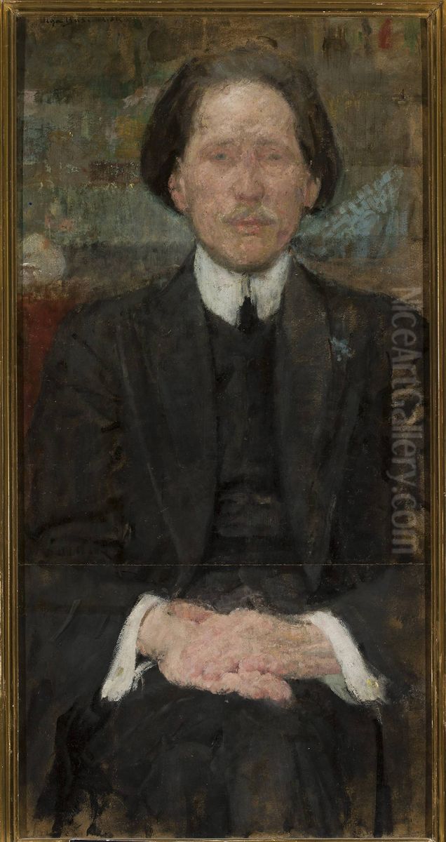 Portrait of a young man in black Oil Painting by Olga Boznanska