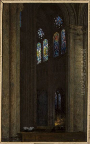Interior of the cathedral in Chartres Oil Painting by Jozef Pankiewicz