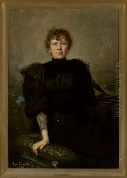 Self-portrait with palette Oil Painting by Maria Gazycz