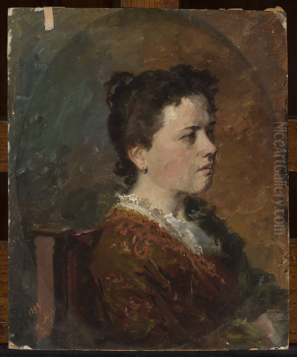 Portrait of a young woman, study Oil Painting by Kazimierz Alchimowicz