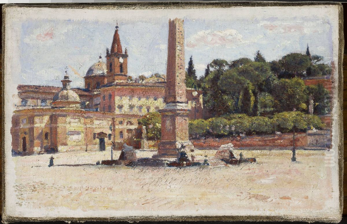 Piazza del Popolo in Rome, sketch Oil Painting by Aleksander Gierymski