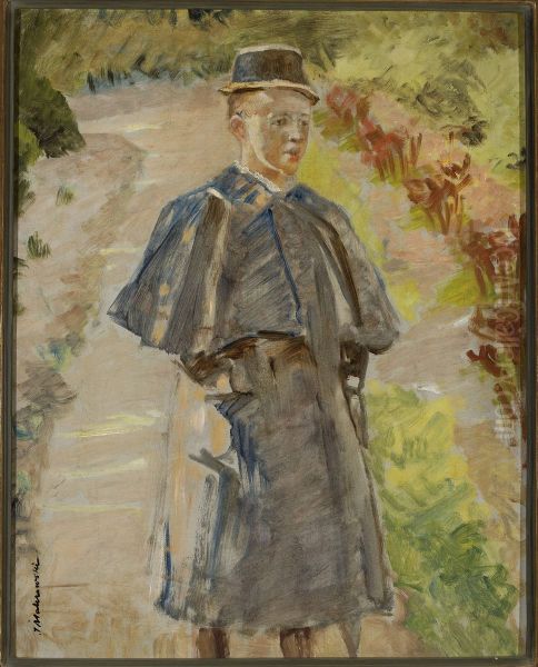 Boy in the garden, sketch (Rafal, artist's son) Oil Painting by Jacek Malczewski