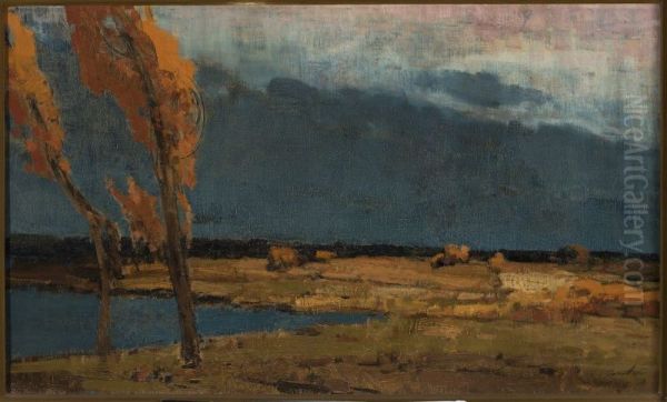 Landscape with poplars /Storm is at hand/ Oil Painting by Wladyslaw Wankie