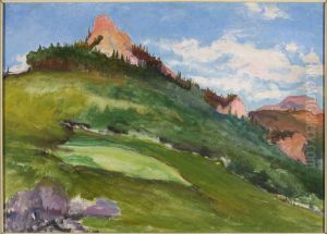 Landscape with pink mountain peaks