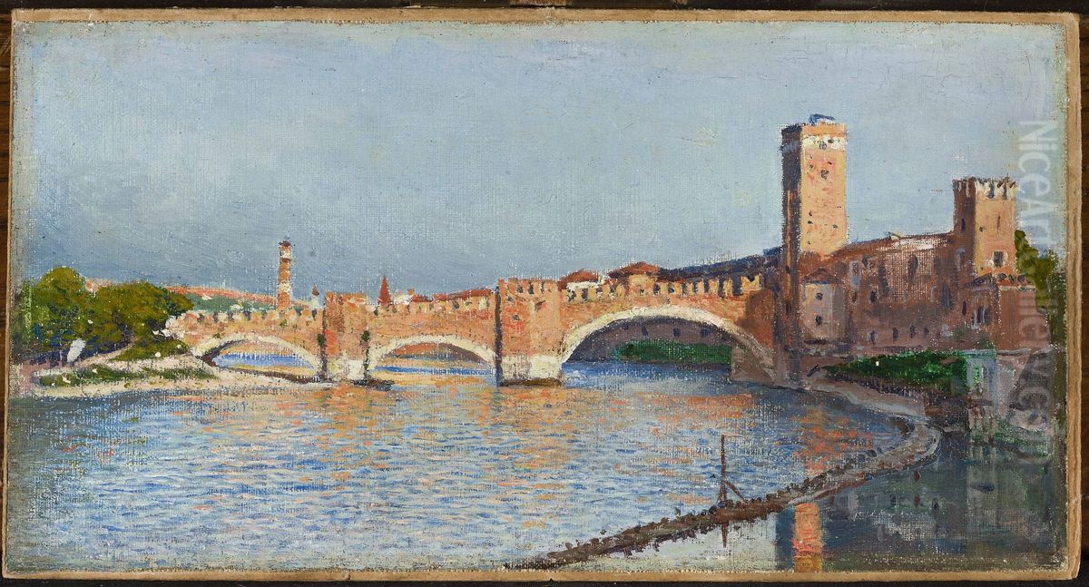 Skaligerbrucke in Verona Oil Painting by Aleksander Gierymski