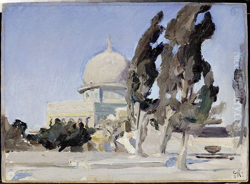 Mosque of Omar in Jerusalem. From the journey to Palestine Oil Painting by Jan Ciaglinski