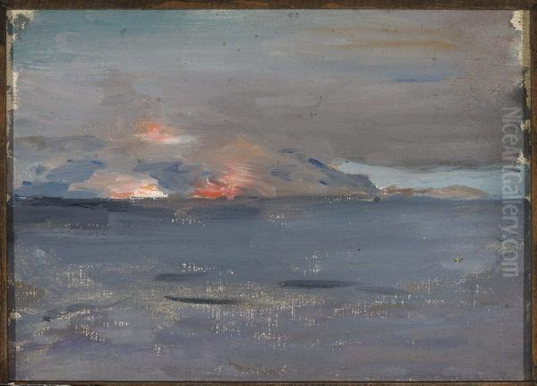 Fires from a ship. From the journey to Palestine Oil Painting by Jan Ciaglinski