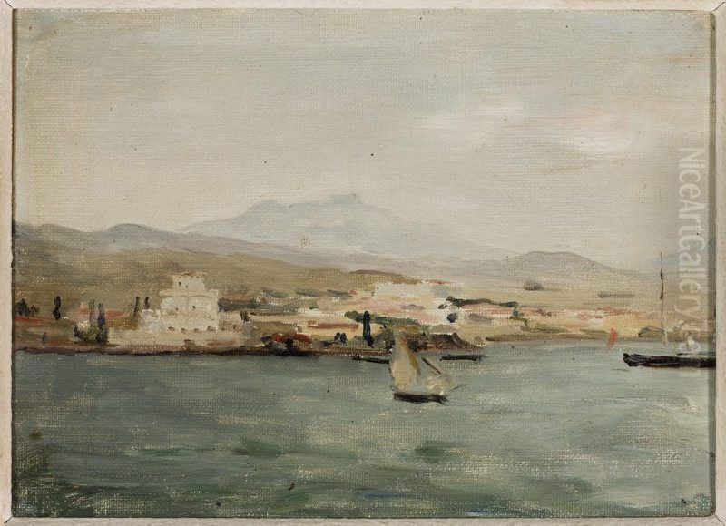 View of the port in Saloniki. From the journey to Palestine Oil Painting by Jan Ciaglinski