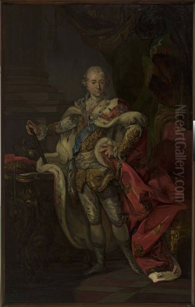 Portrait of Stanislaw August in the coronation costume Oil Painting by Marcello Bacciarelli