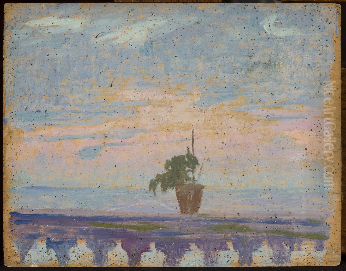 Parapet of balcony with flower pots Oil Painting by Jan Rembowski