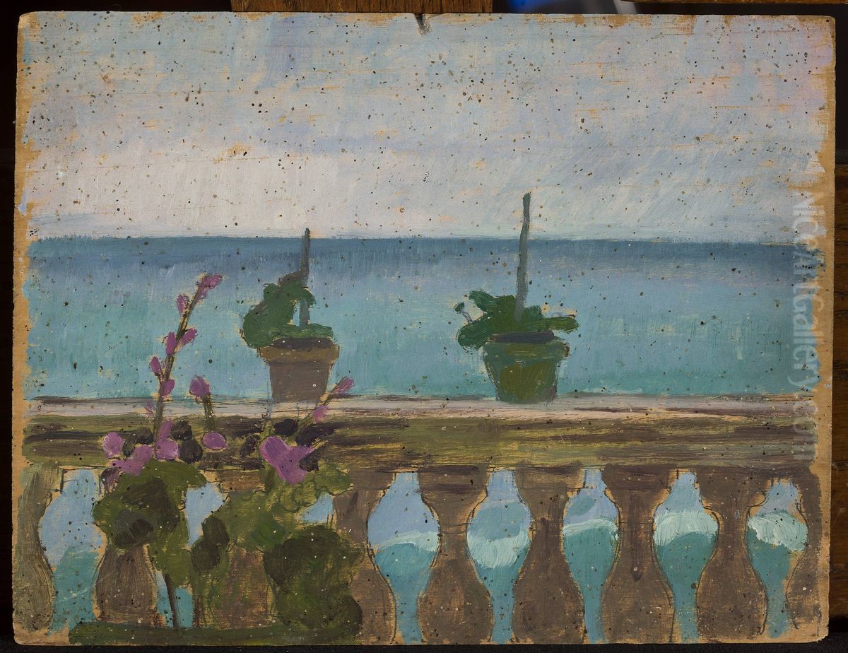 Balcony with flower pots Oil Painting by Jan Rembowski