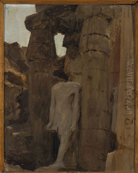 Fragment of a temple in Luxor. From the journey to Egypt Oil Painting by Jan Ciaglinski