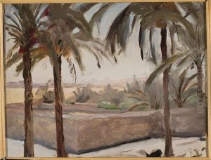 Palm trees against the pyramids. From the journey to Egypt