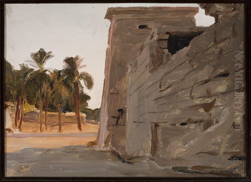 Temple of Khonsu in Karnak. From the journey to Egypt Oil Painting by Jan Ciaglinski