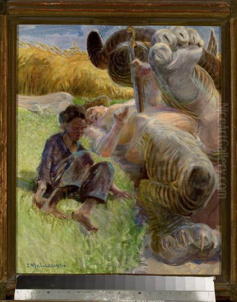Shepherd boy and a harpy Oil Painting by Jacek Malczewski