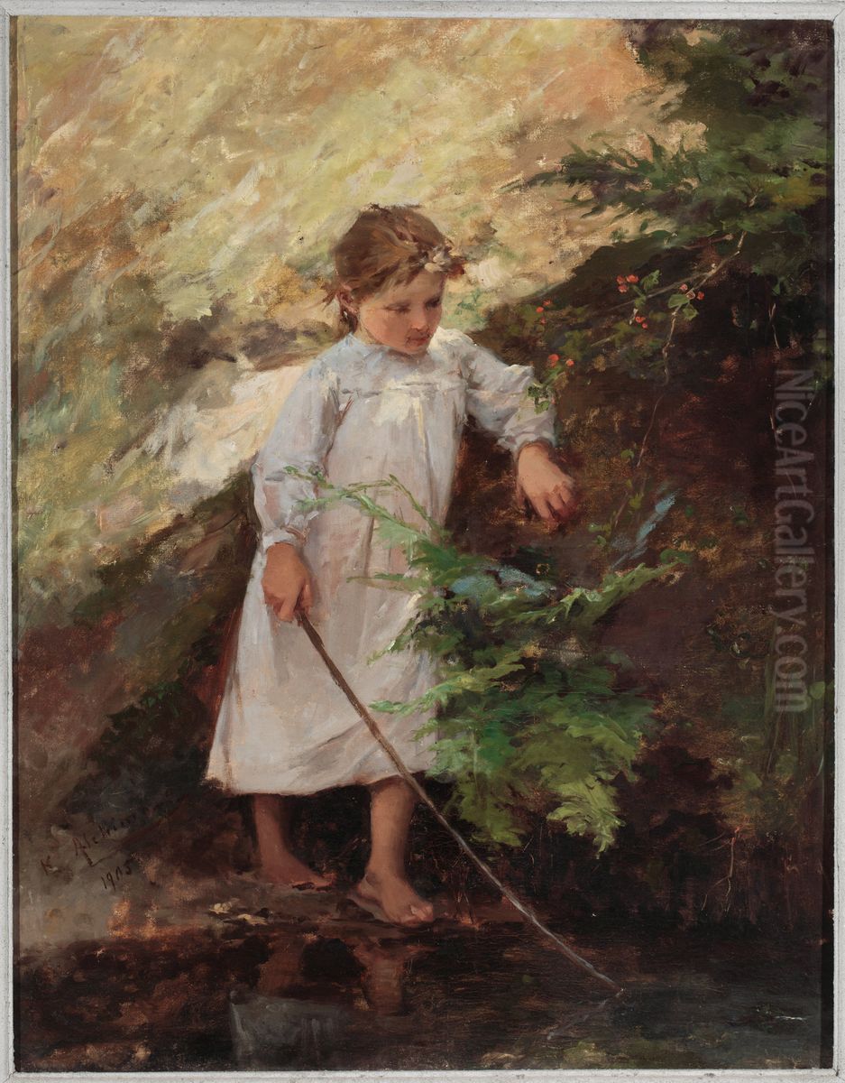 Girl with a landscape Oil Painting by Kazimierz Alchimowicz