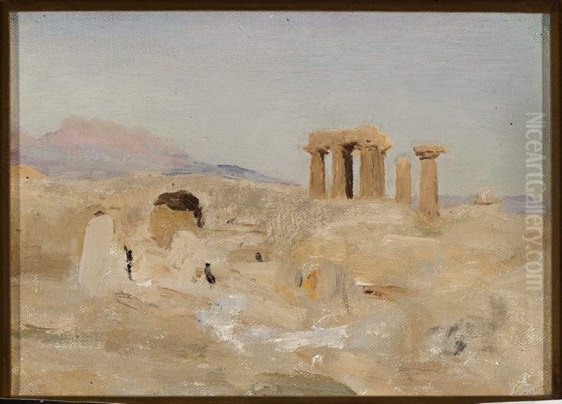 Temple of Apollo and Mount Parnassus in Corinth. From the journey to Greece Oil Painting by Jan Ciaglinski