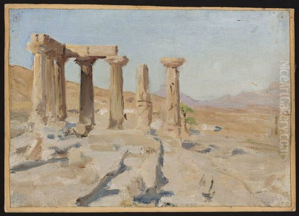 Temple of Apollo and Mount Parnassus in Corinth. From the journey to Greece Oil Painting by Jan Ciaglinski