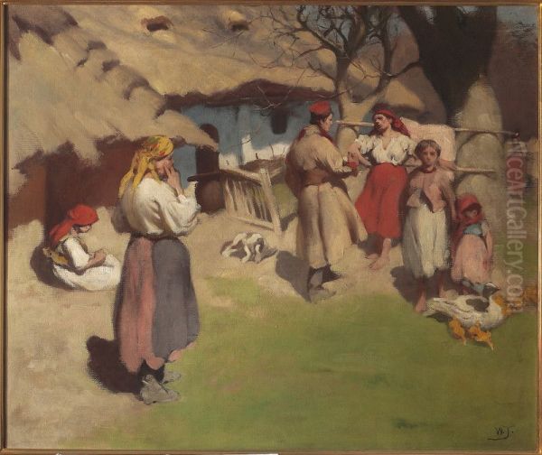 Village Oil Painting by Wlodzimierz Tetmajer