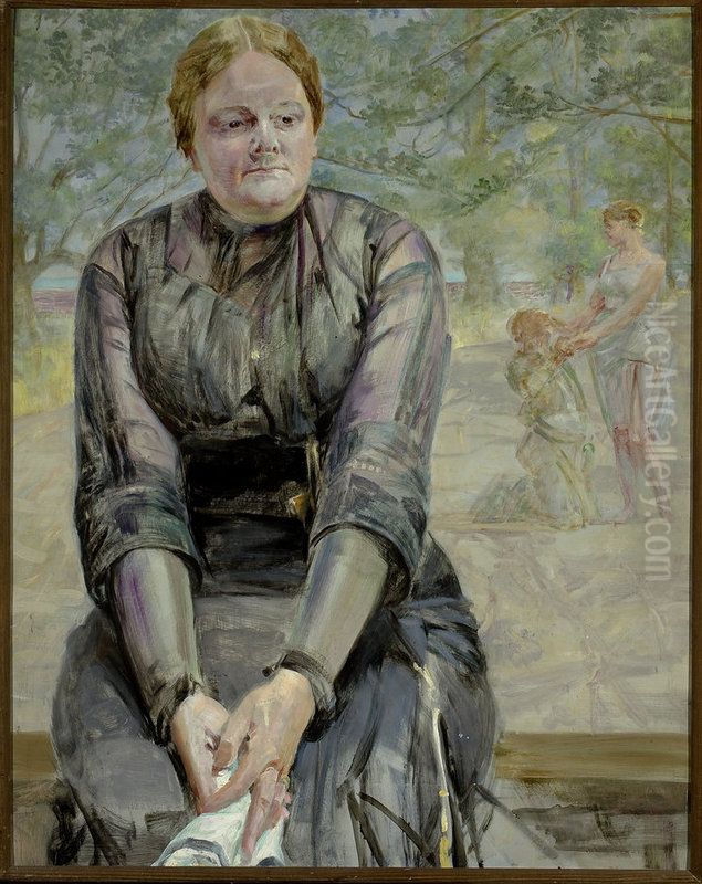 Reverie - portrait of sister Helena Karczewska Oil Painting by Jacek Malczewski