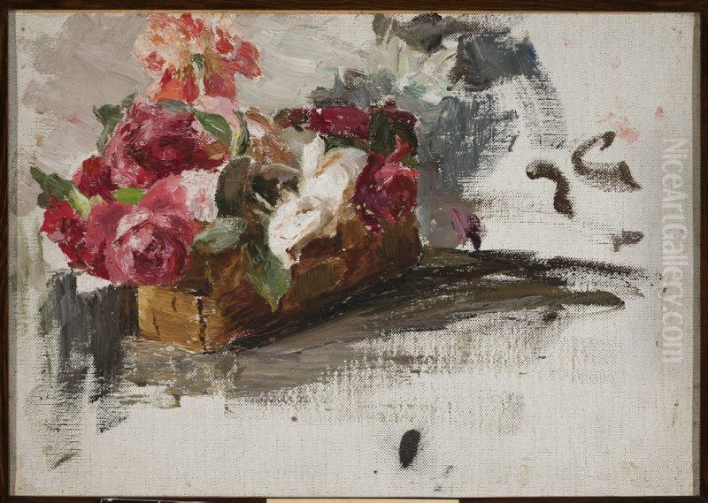 Roses in a basket Oil Painting by Jan Ciaglinski