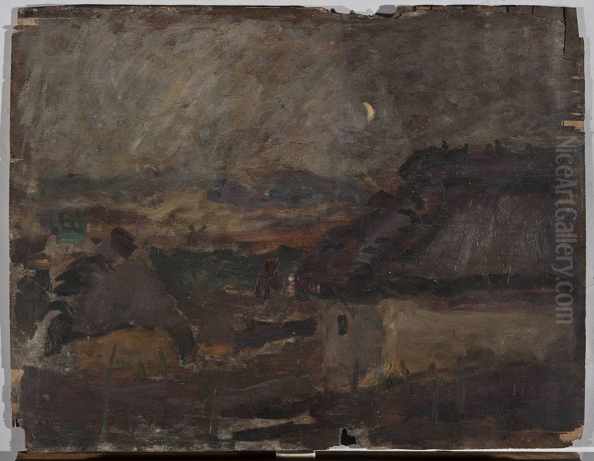 Landscape with a moon Oil Painting by Tadeusz Makowski